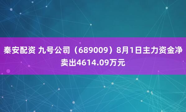 秦安配资 九号公司（689009）8月1日主力资金净卖出4614.09万元